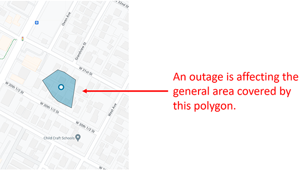 Example of Outage Map polygon showing an outage area